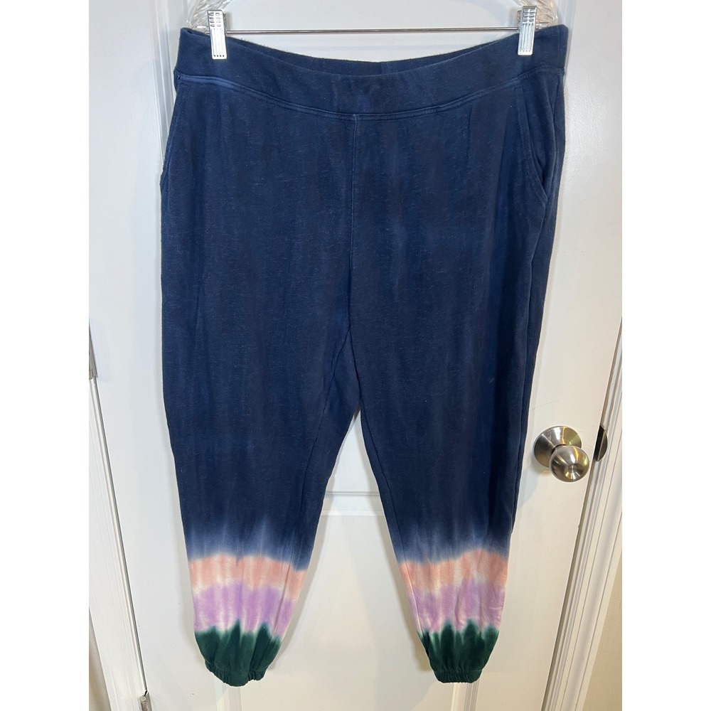 Wildfox Women Jogger Sweatpants Navy Blue Dip Dye Tie Dye Size XL